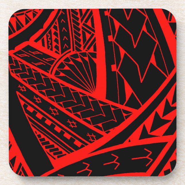 Samoan tribal tattoo design with spearheads beverage coaster (Front)