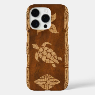 Samoan Turtle Totem Faux Koa Wood Surfboard Case-M iPhone 16 Pro Case