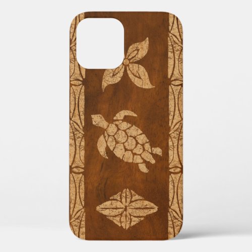 Samoan Turtle Totem Faux Koa Wood Surfboard Case_M iPhone 12 Pro Case