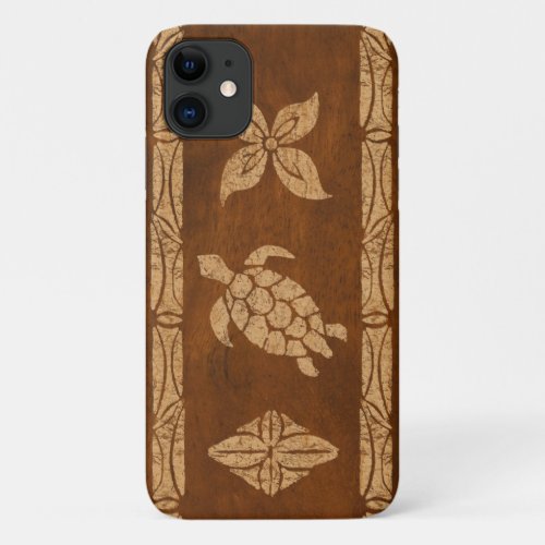 Samoan Turtle Totem Faux Koa Wood Surfboard iPhone 11 Case