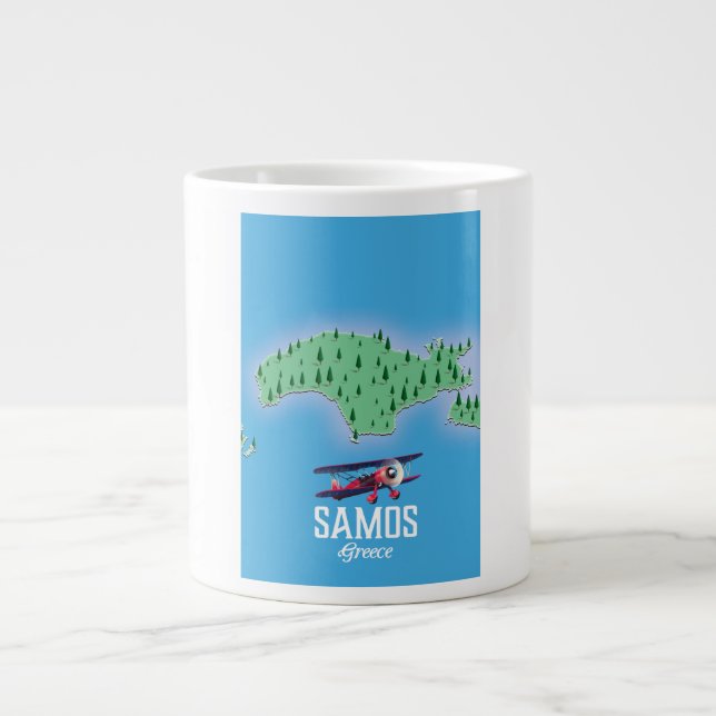 Samos Greek Island map Giant Coffee Mug (Front)