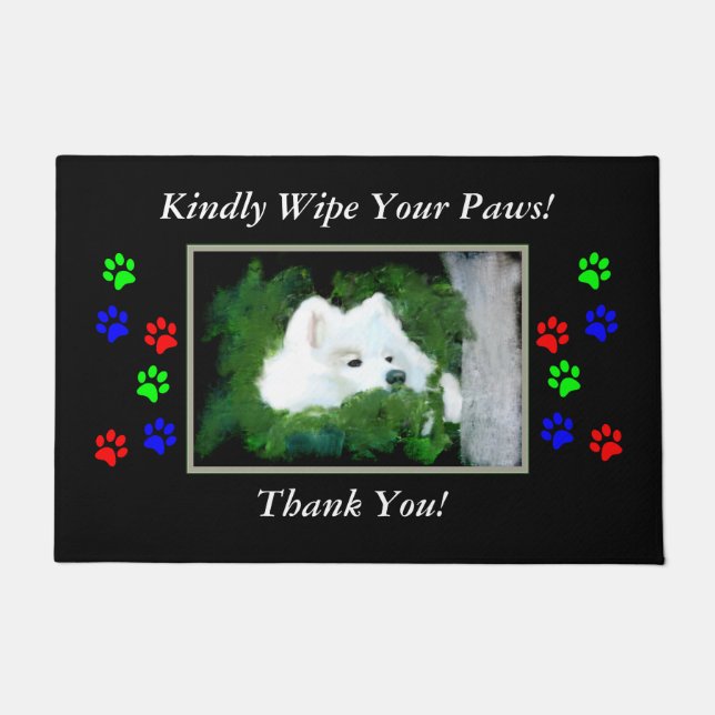 Samoyed 18x24"or 24X36" "Wipe Your Paws" Door Mat (Front)