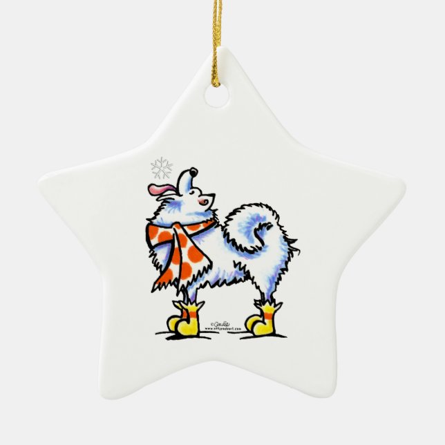 Samoyed American Eskimo Dog Snowflake Ceramic Ornament (Front)
