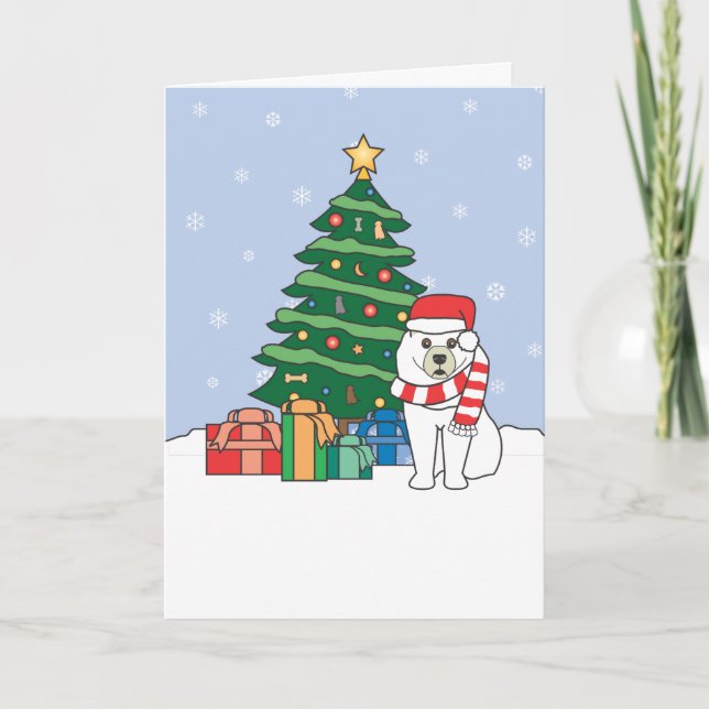 Samoyed and Christmas Tree Holiday Card (Front)