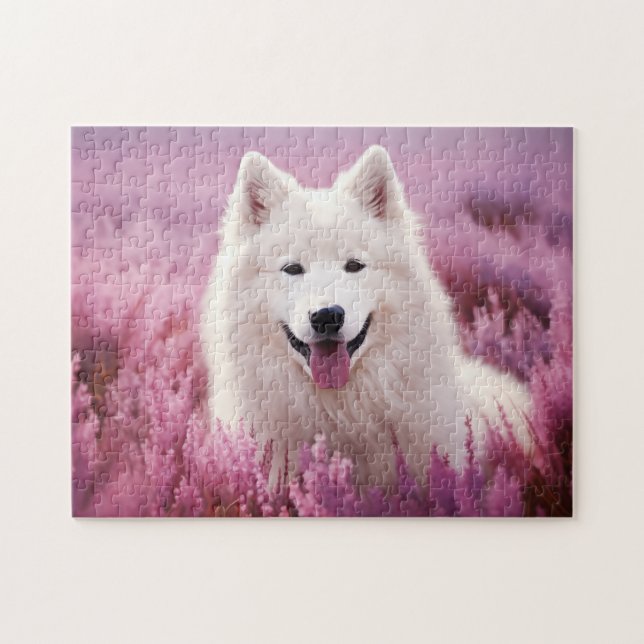 Samoyed and heather jigsaw puzzle (Horizontal)