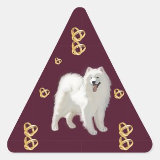 Samoyed Anniversary with Gold Band Rings Triangle Sticker