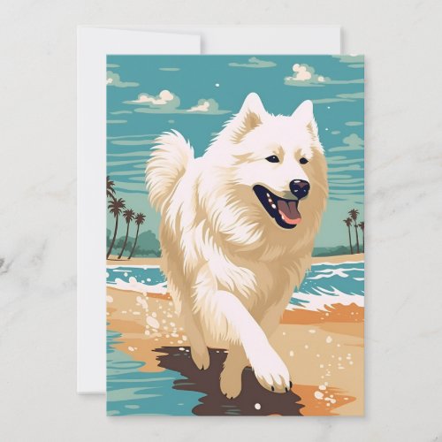 Samoyed at the beach holiday card