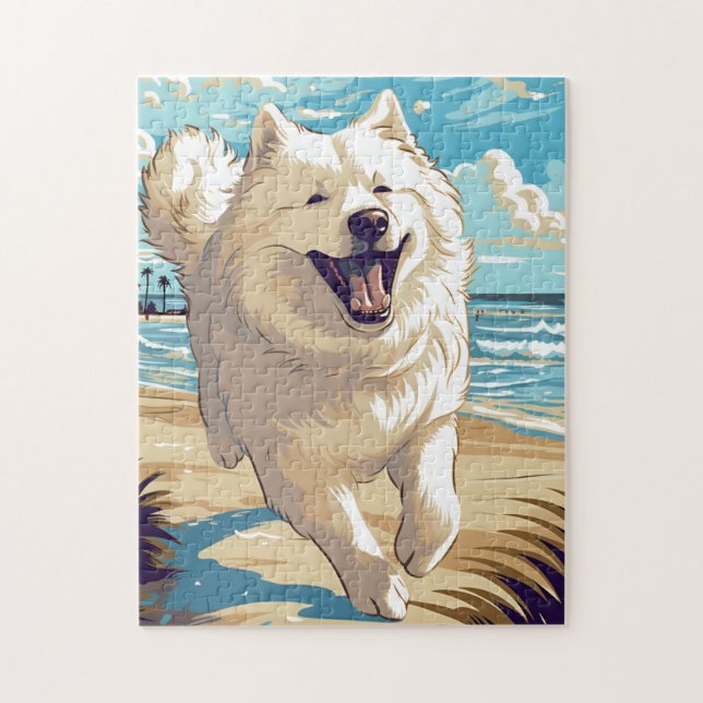Samoyed at the beach jigsaw puzzle (Vertical)