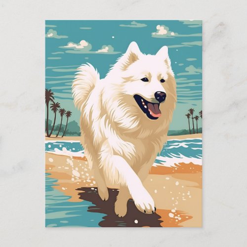 Samoyed at the beach postcard