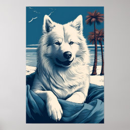 Samoyed at the beach poster