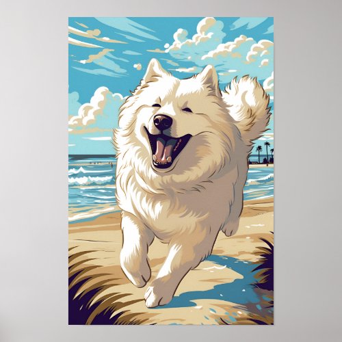 Samoyed at the beach poster