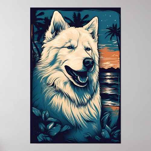 Samoyed at the beach poster