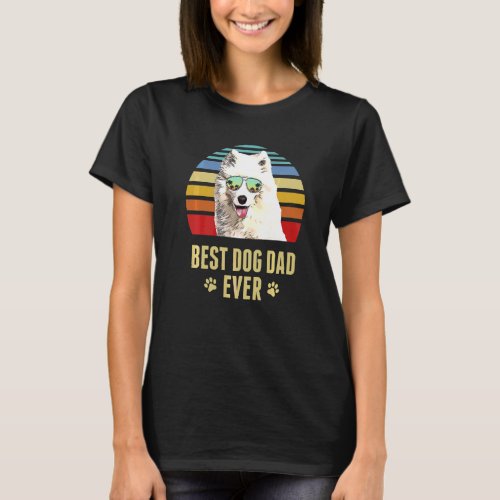 Samoyed Best Dog Dad Ever Retro Sunset T_Shirt