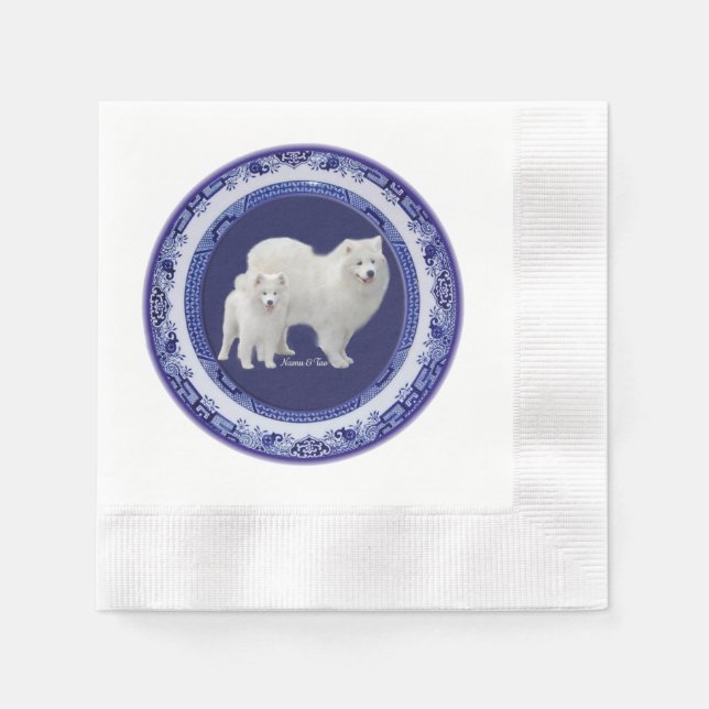 Samoyed Blue Willow Coin Paper Napkin (Front)