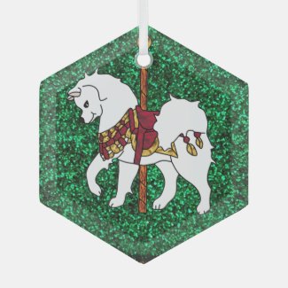 Samoyed Carousel Horse Glass Hexagonal Ornament