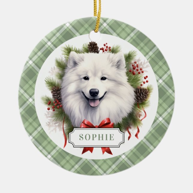 Samoyed Ceramic Circle Ornament (Front)