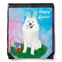 Samoyed Character for Spring Drawstring Bag