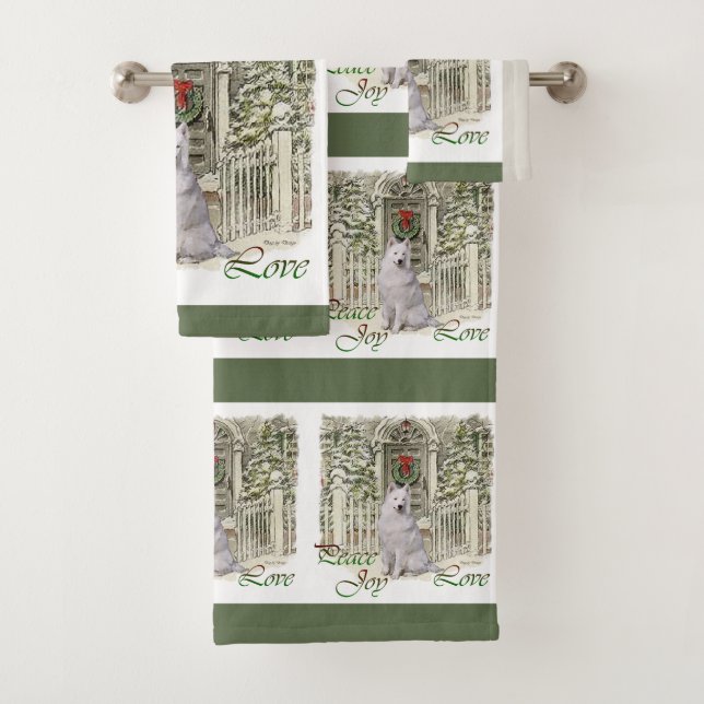 Samoyed Christmas Bath Towel Set (Insitu)