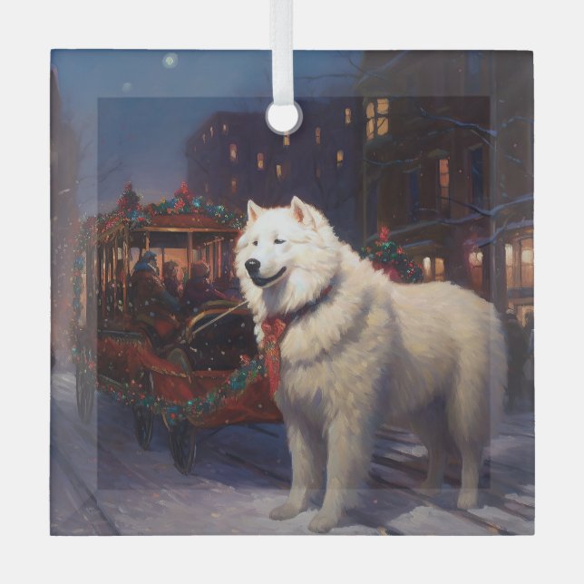 Samoyed Christmas Festive Season  Glass Ornament (Front)