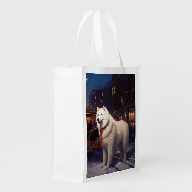 Samoyed Christmas Festive Season  Grocery Bag (Back Side)