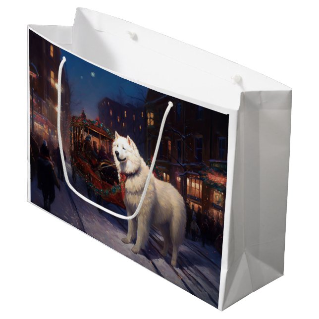 Samoyed Christmas Festive Season  Large Gift Bag (Front Angled)