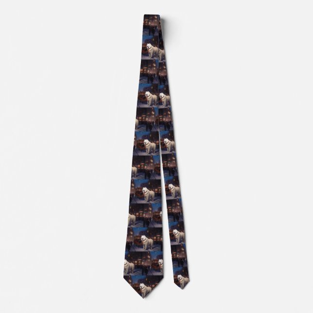 Samoyed Christmas Festive Season  Neck Tie (Front)
