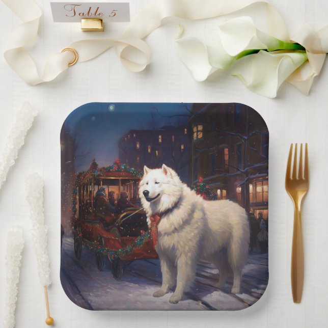 Samoyed Christmas Festive Season  Paper Plates (Wedding)