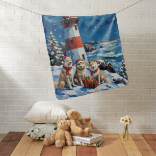 Samoyed Christmas Lighthouse Holiday Baby Blanket