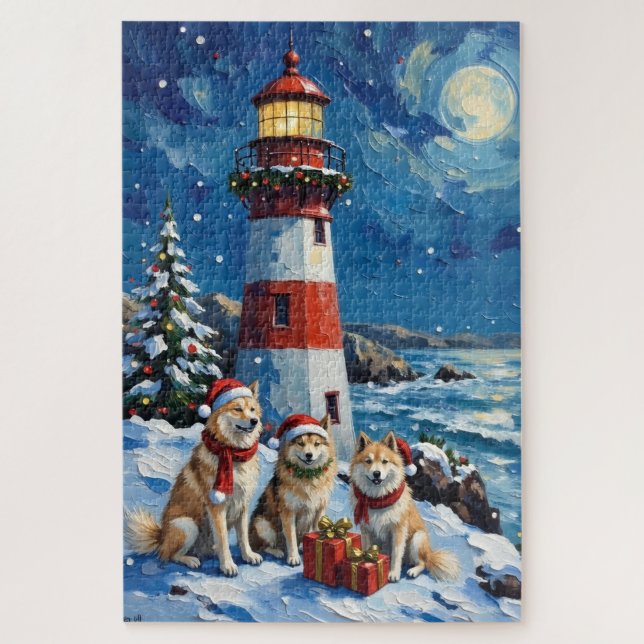 Samoyed Christmas Lighthouse Holiday Jigsaw Puzzle (Vertical)