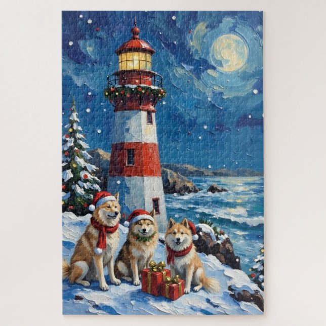 Samoyed Christmas Lighthouse Holiday Jigsaw Puzzle (Vertical)