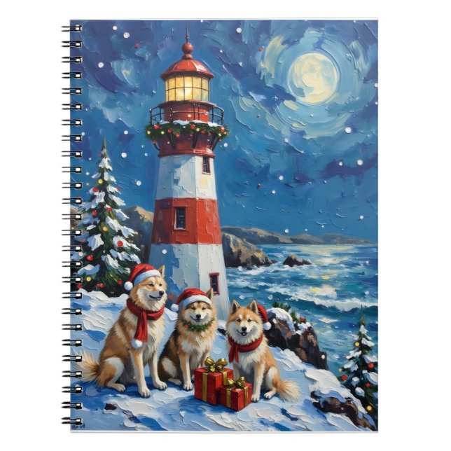 Samoyed Christmas Lighthouse Holiday Notebook (Front)