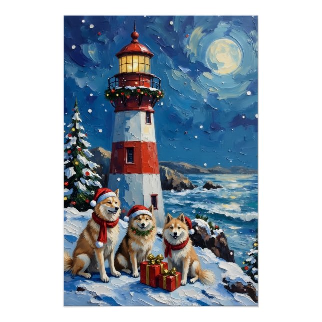 Samoyed Christmas Lighthouse Holiday Poster (Front)