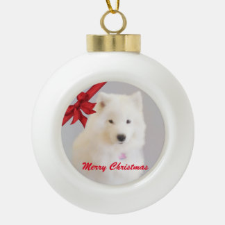 Samoyed Christmas Ornament; Ceramic Ball Ornament