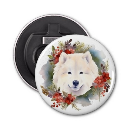 Samoyed Christmas Wreath Festive Pup  Bottle Opener