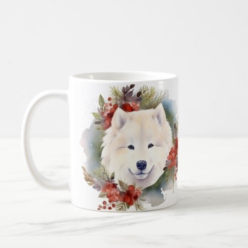 Samoyed Christmas Wreath Festive Pup  Coffee Mug