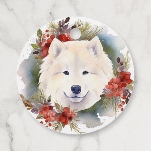 Samoyed Christmas Wreath Festive Pup  Favor Tags