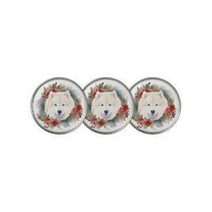 Samoyed Christmas Wreath Festive Pup Golf Ball Marker