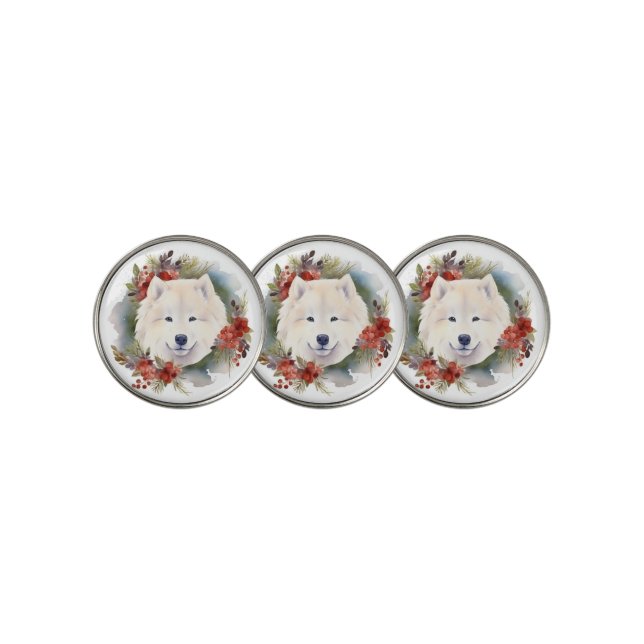Samoyed Christmas Wreath Festive Pup  Golf Ball Marker (3 Up)