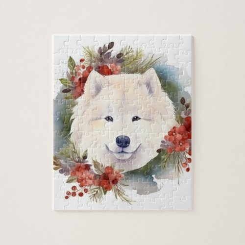 Samoyed Christmas Wreath Festive Pup  Jigsaw Puzzle