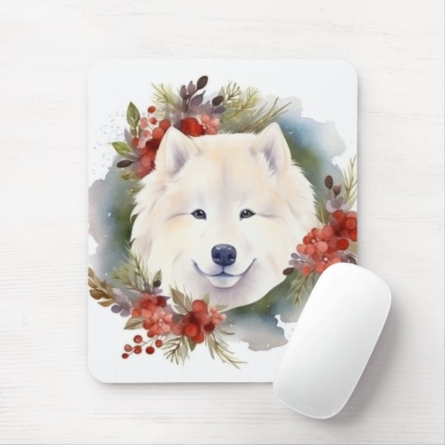 Samoyed Christmas Wreath Festive Pup  Mouse Pad (With Mouse)