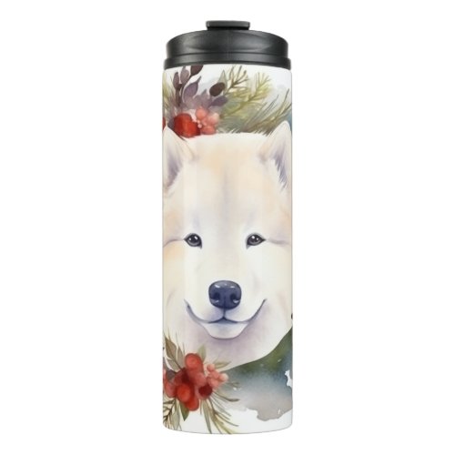 Samoyed Christmas Wreath Festive Pup  Thermal Tumbler