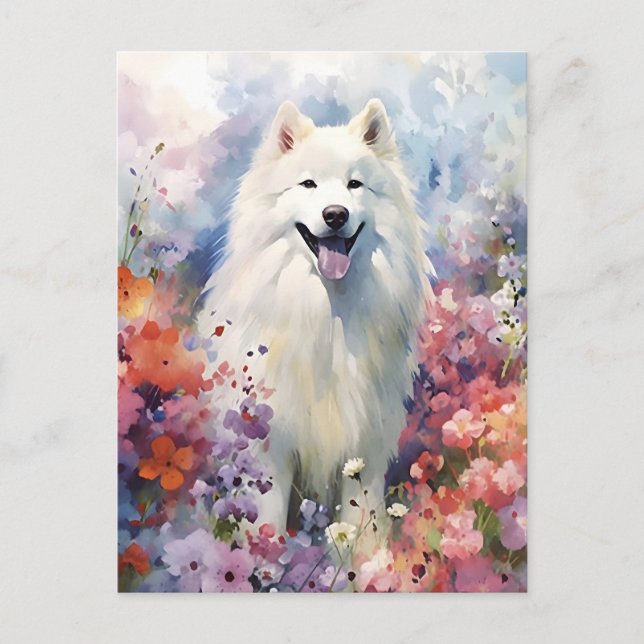 Samoyed colorful watercolor artwork postcard (Front)