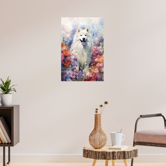 Samoyed colorful watercolor artwork poster (Living Room 3)