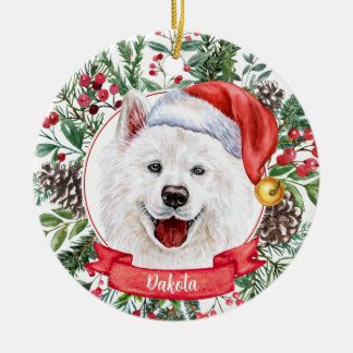 Samoyed Custom Santa Hat Dog Christmas Ornament