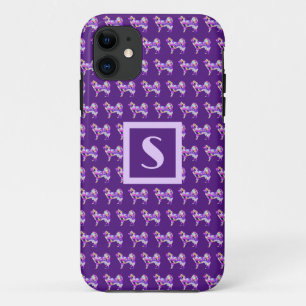 Samoyed Cute Dog Purple Silhouette Monogram iPhone 11 Case