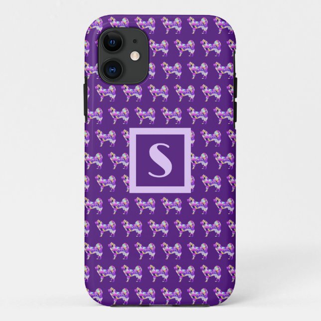 Samoyed Cute Dog Purple Silhouette Monogram Case-Mate iPhone Case (Back)