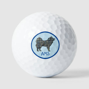 Samoyed Cute Dog Silhouette Monogram Grid Blue Golf Balls