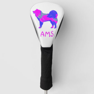 Samoyed Cute Pink Dog Silhouette Monogram Golf Head Cover