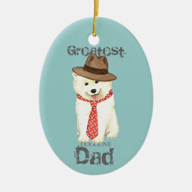 Samoyed Dad Ceramic Ornament (Front)