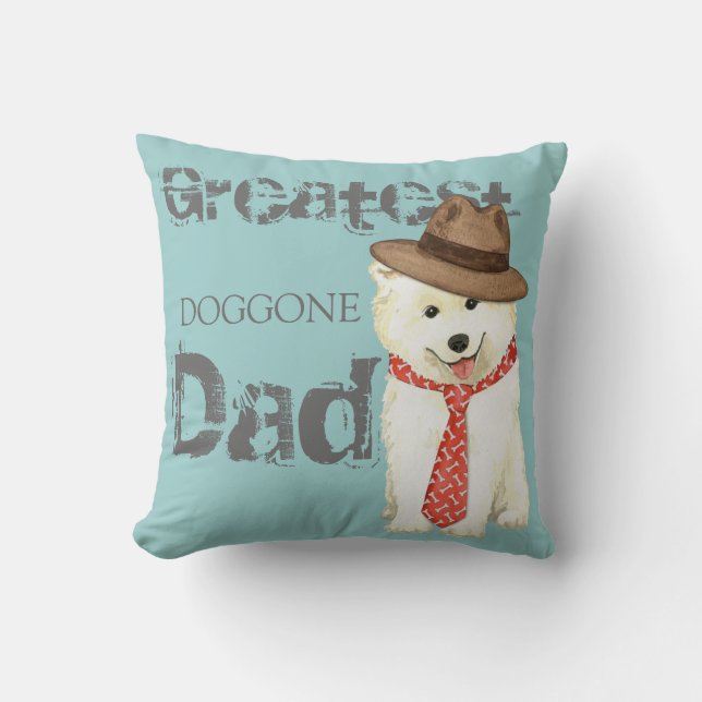 Samoyed Dad Throw Pillow (Front)
